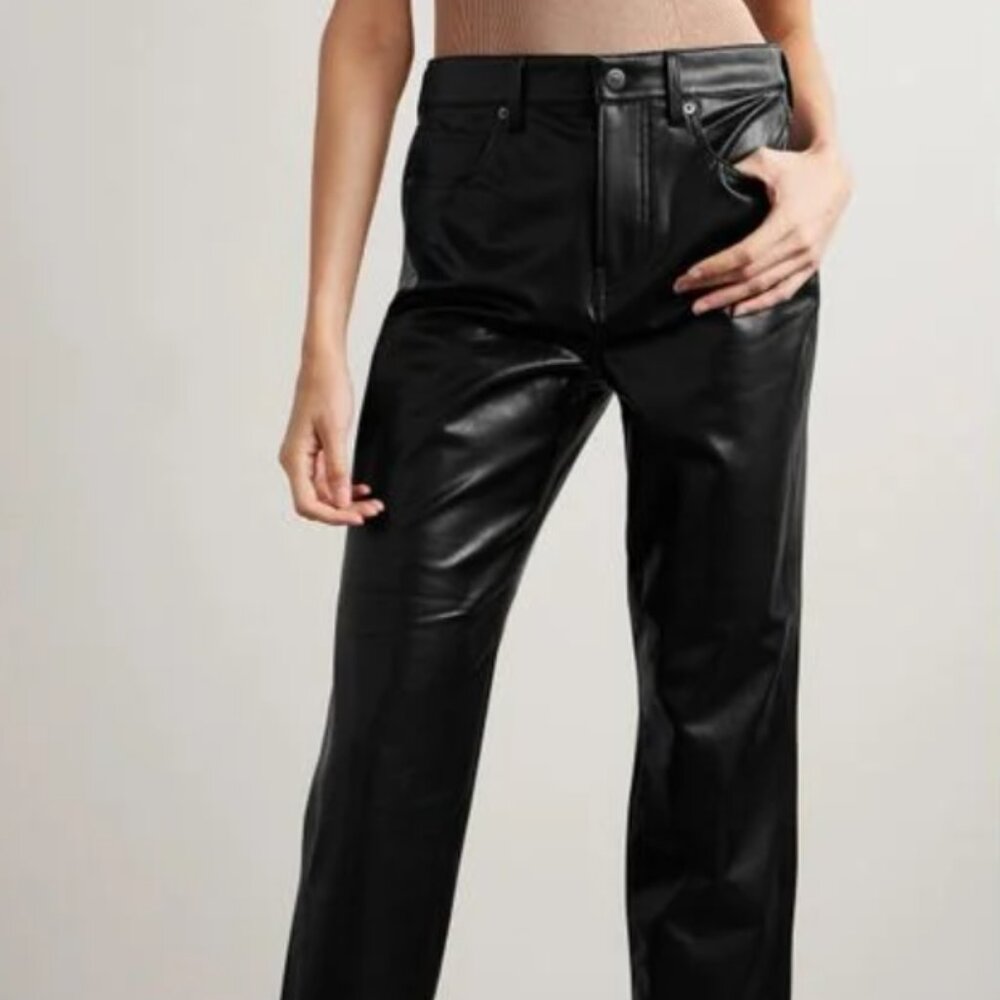 Veronica Beard Joey Pant Black Faux Leather Wide Leg Size 29 New without Tag